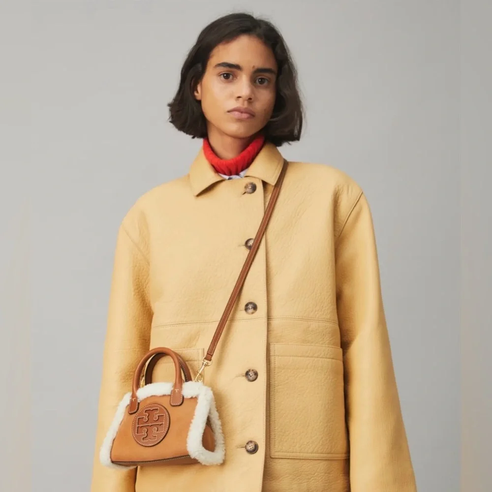 Tory Burch Ella Mini Leather & Shearling Tote. - Picture 6 of 14